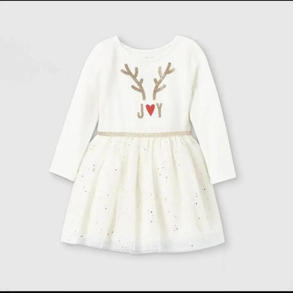 Cat & Jack "Joy" Toddler Girls Dress Tulle Skirt Cream and Gold Shimmer Size 2T - Picture 1 of 14